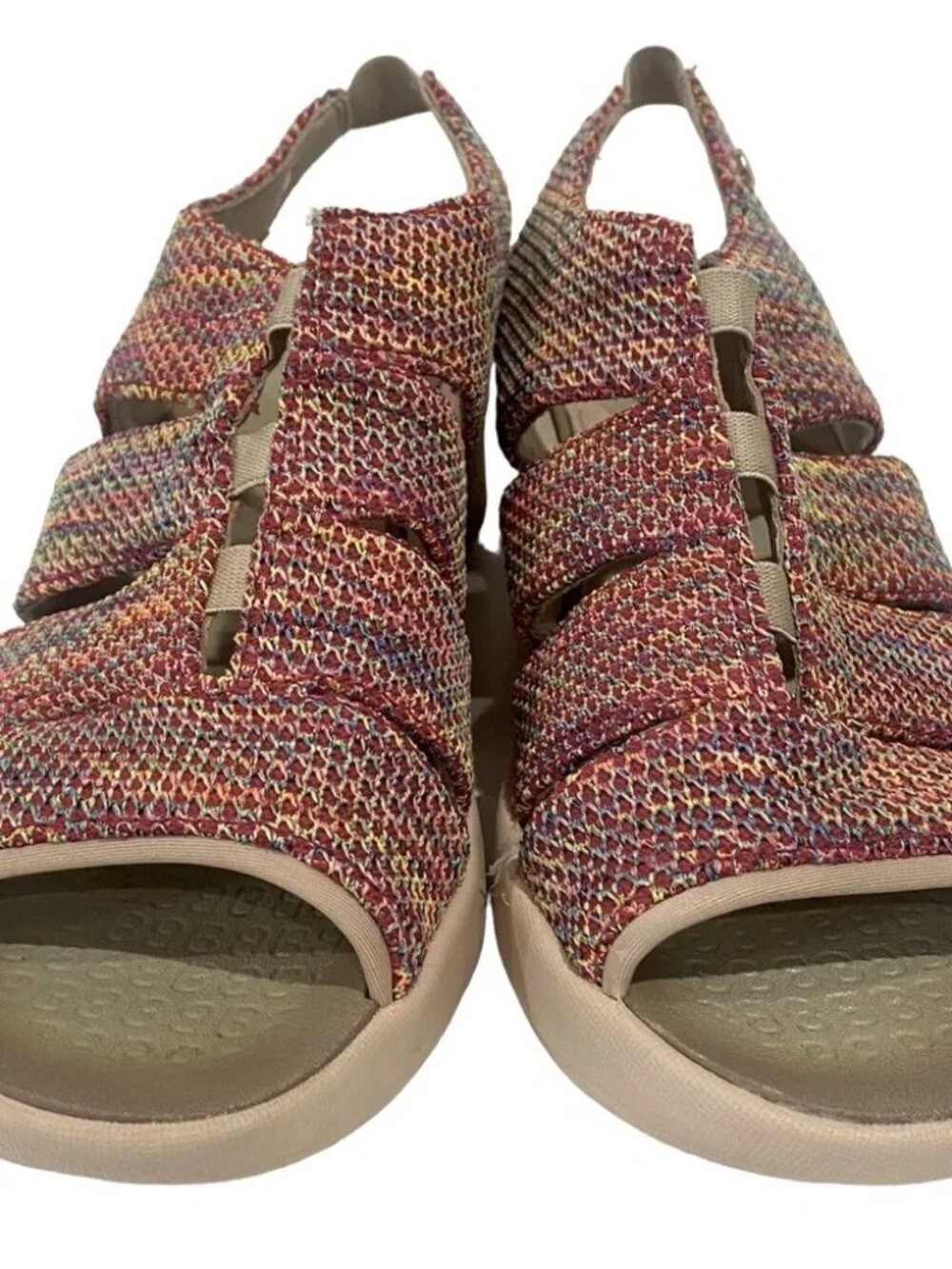 Bzees "Finale" Red Mix Woven Upper Elastic Strap Sandals EXC  Size 11M